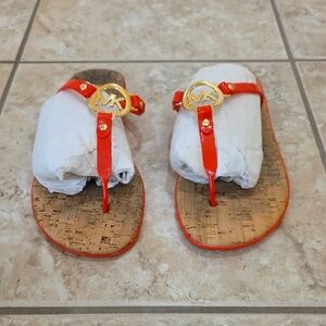 Michael Kors Red Thong Sandals with Gold Accents